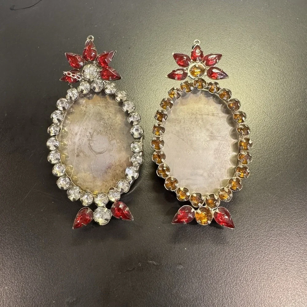 Vintage Rhinestone Bejeweled Oval‎ Picture Frame Set of 2 4